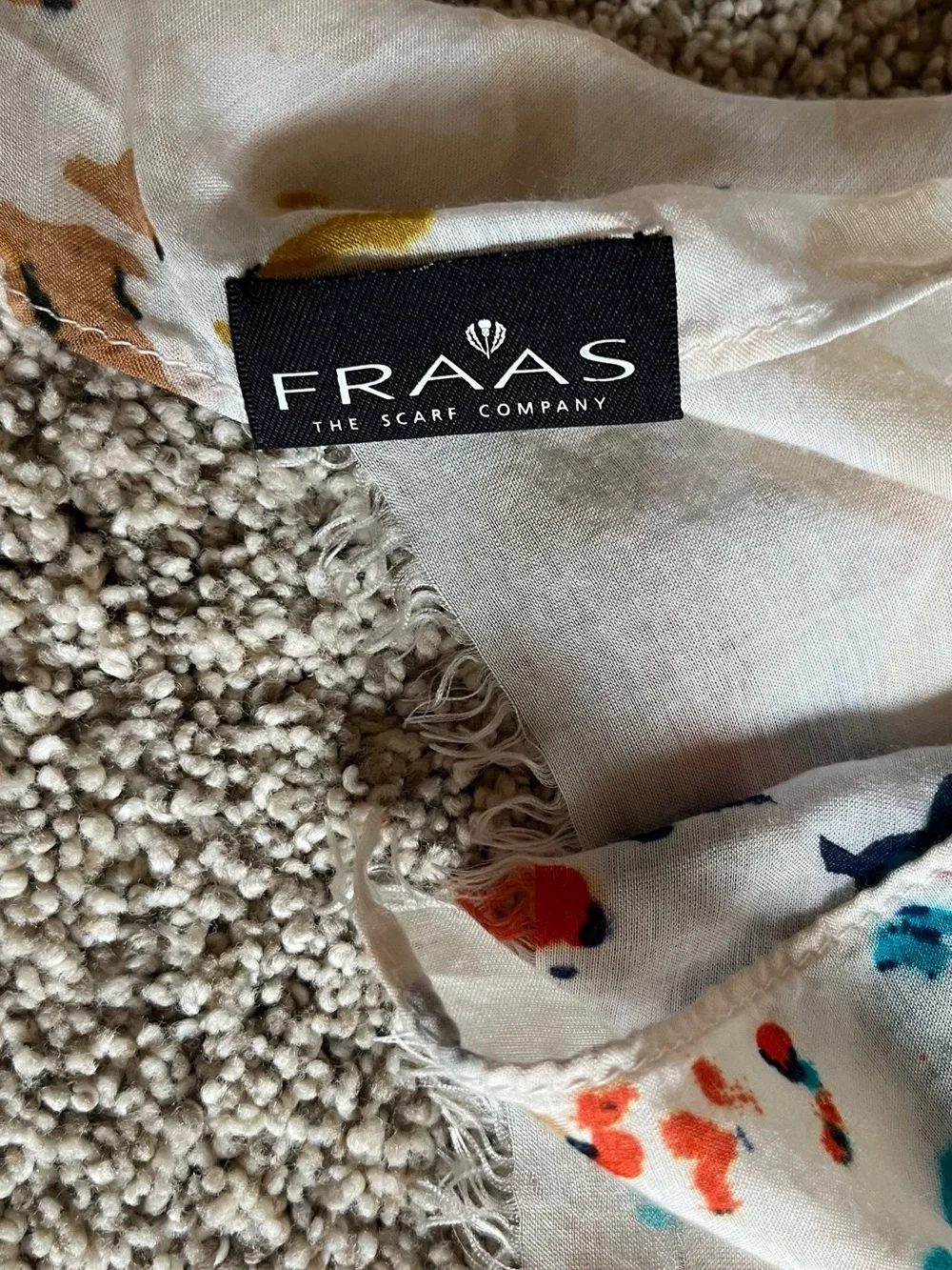 Fraas White Scarf with Multicolor Floral and Abstract Print